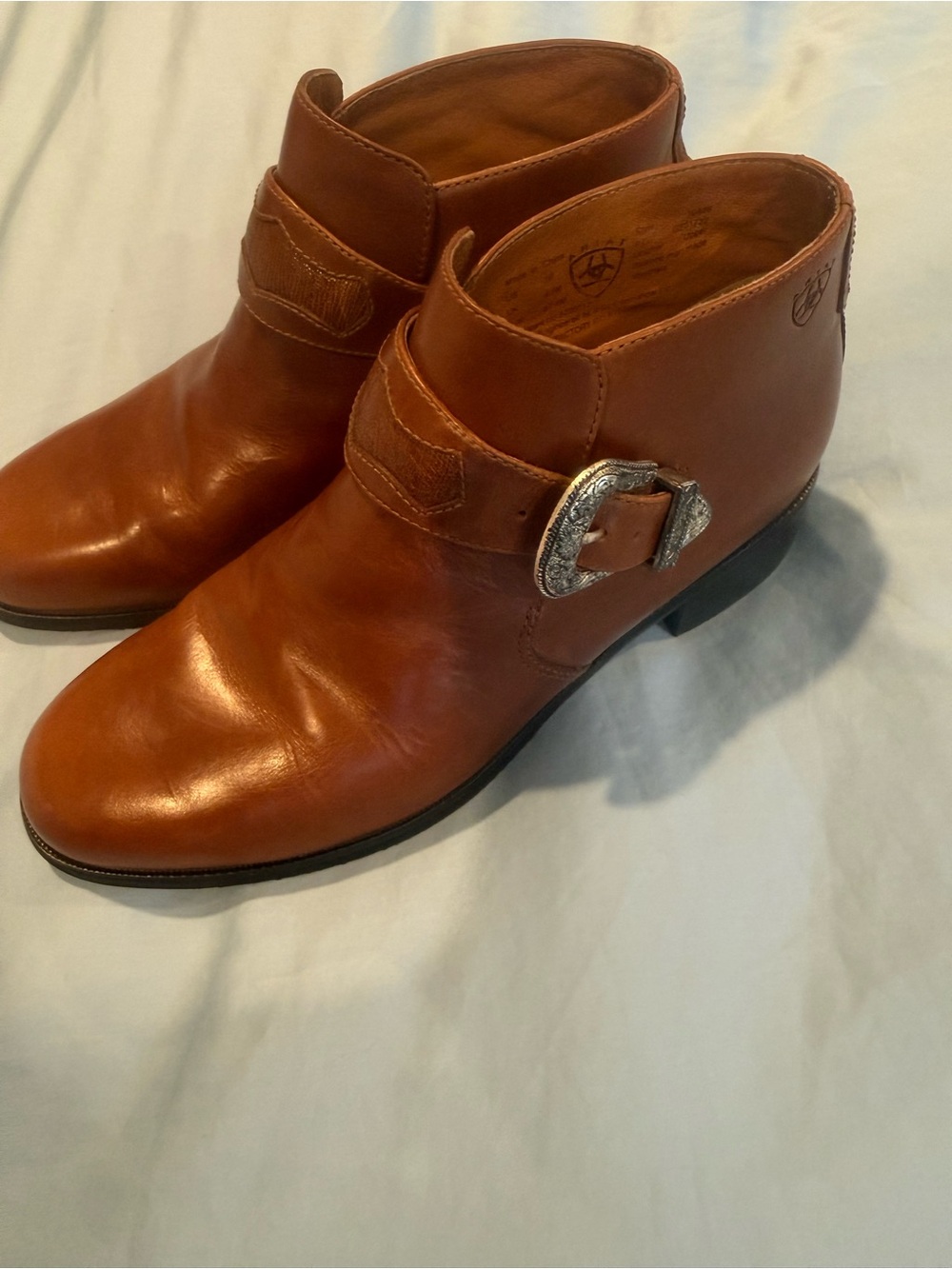 Ariat Chestnut Leather Ankle Booties with Decorative Buckle